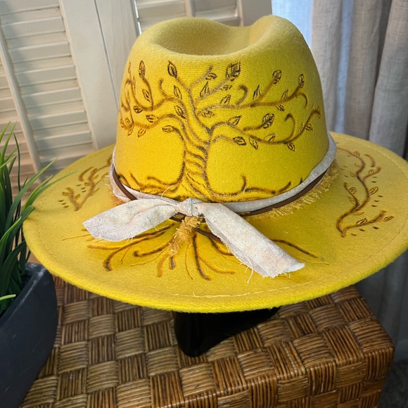Hand burned tree of life vegan felt hat - Picture 1 of 7